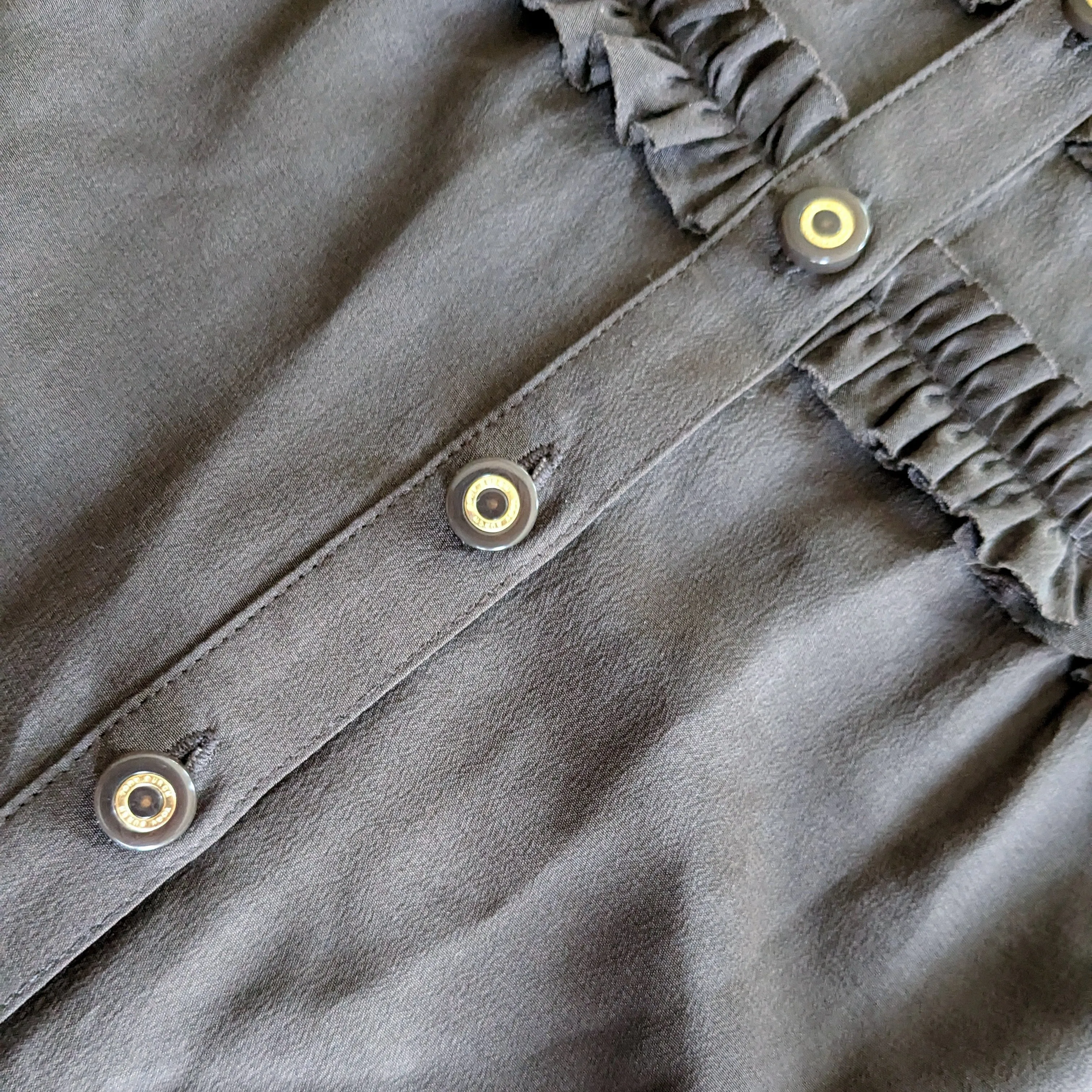 Tory Burch Brown Silk Ruffled Top Size 8