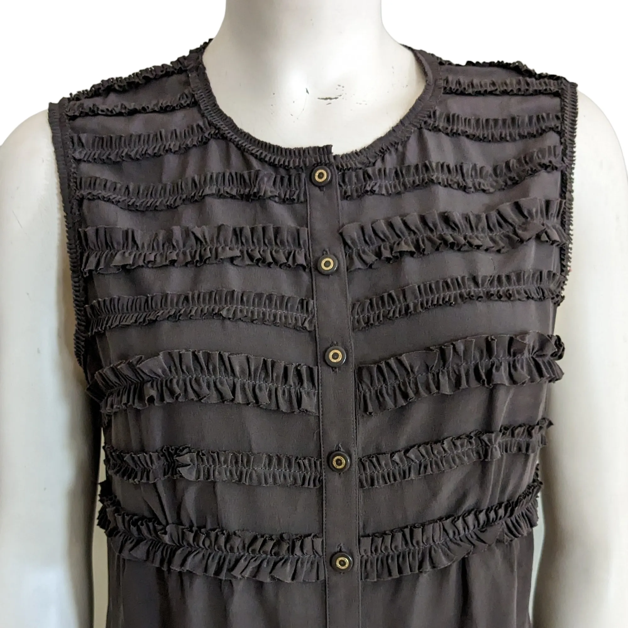 Tory Burch Brown Silk Ruffled Top Size 8