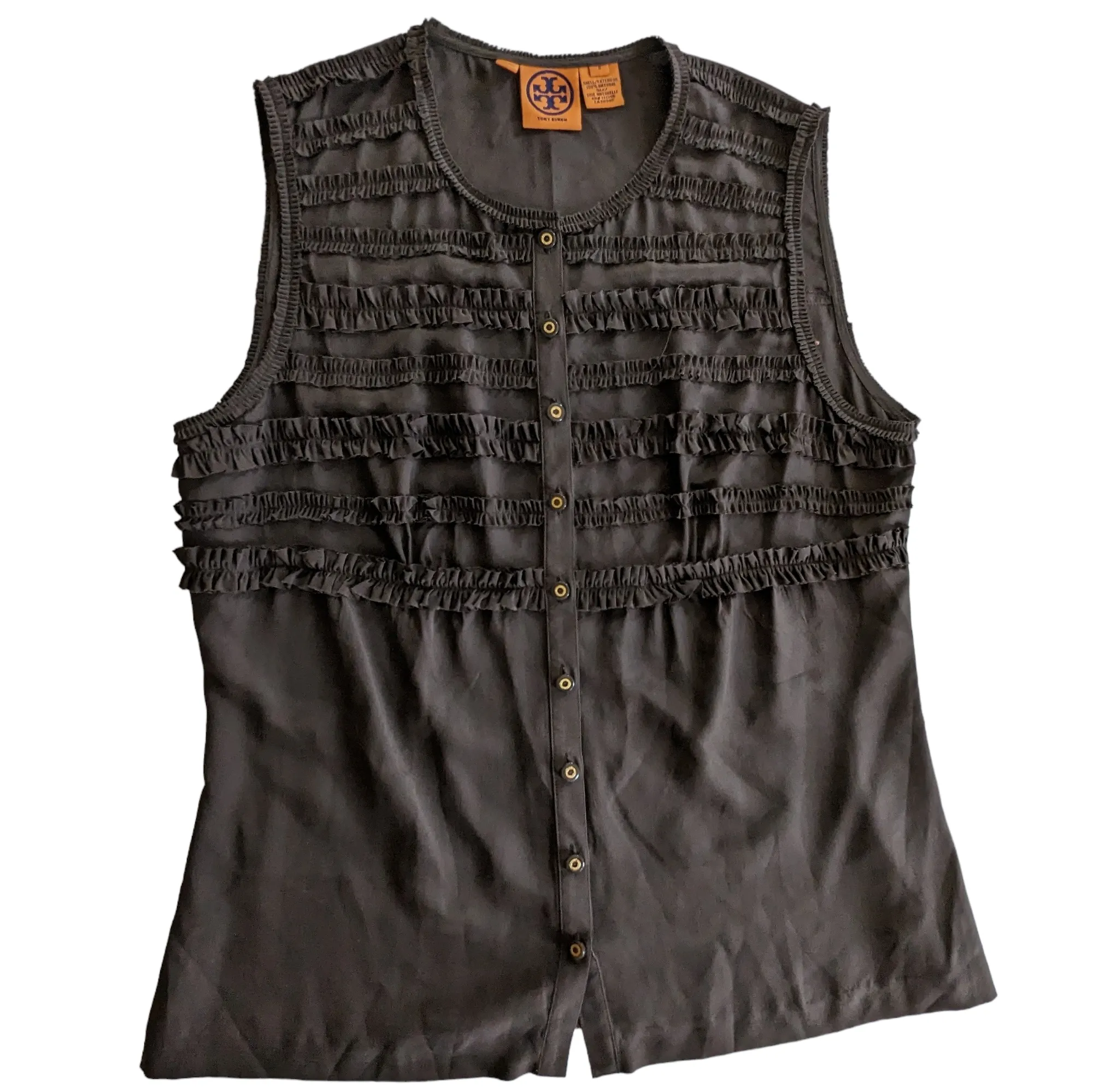 Tory Burch Brown Silk Ruffled Top Size 8