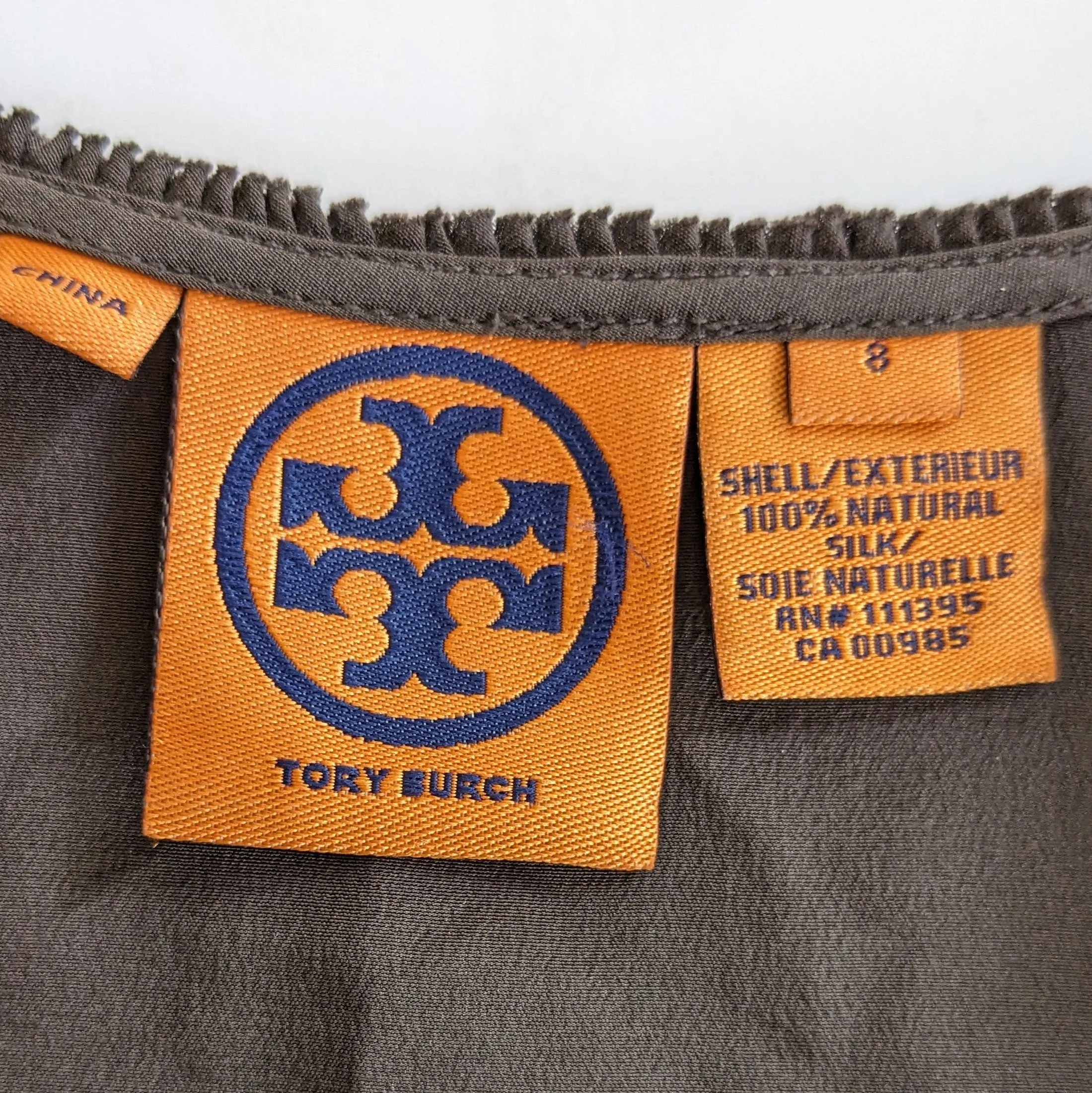 Tory Burch Brown Silk Ruffled Top Size 8