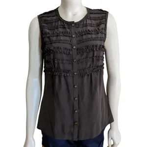 Tory Burch Brown Silk Ruffled Top Size 8