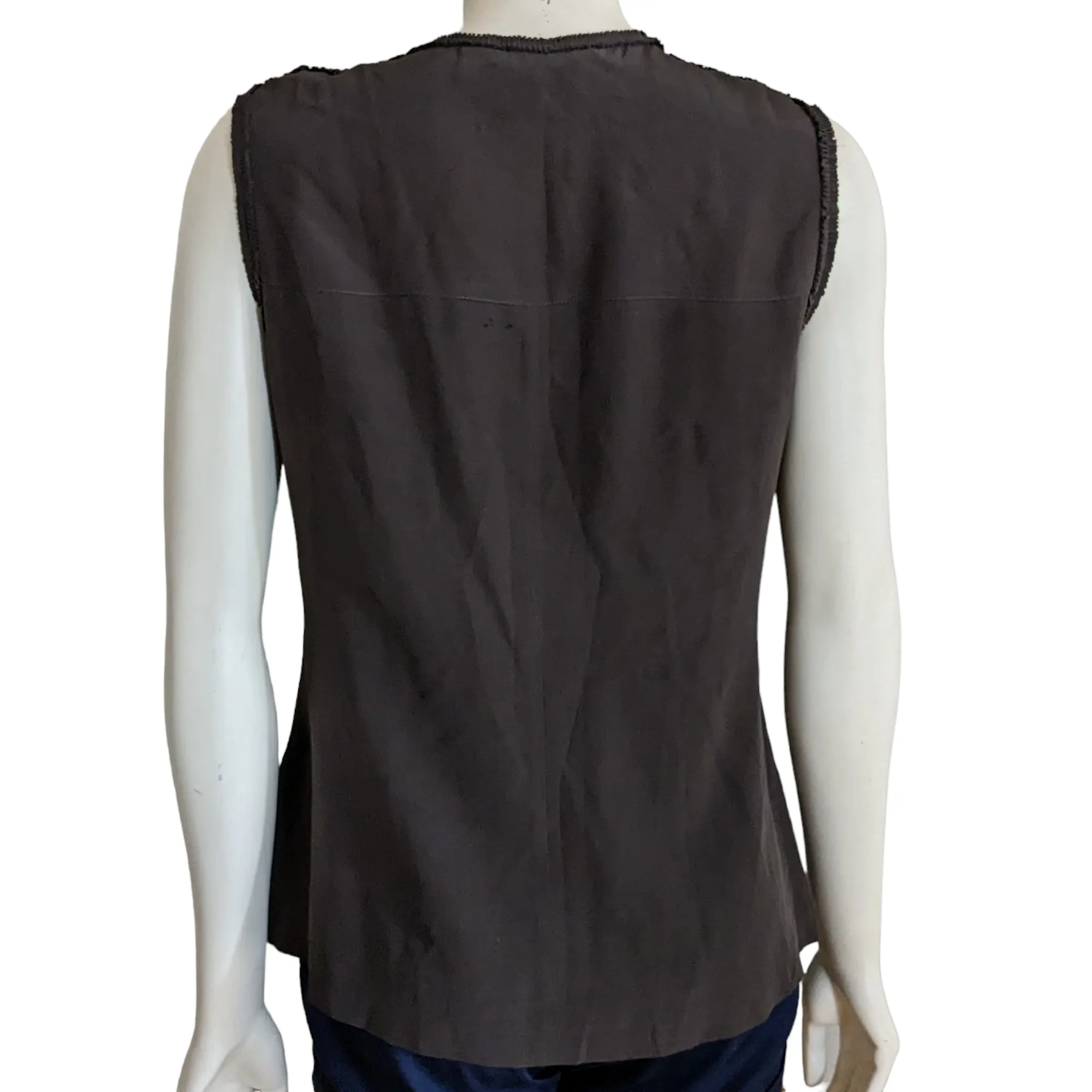 Tory Burch Brown Silk Ruffled Top Size 8