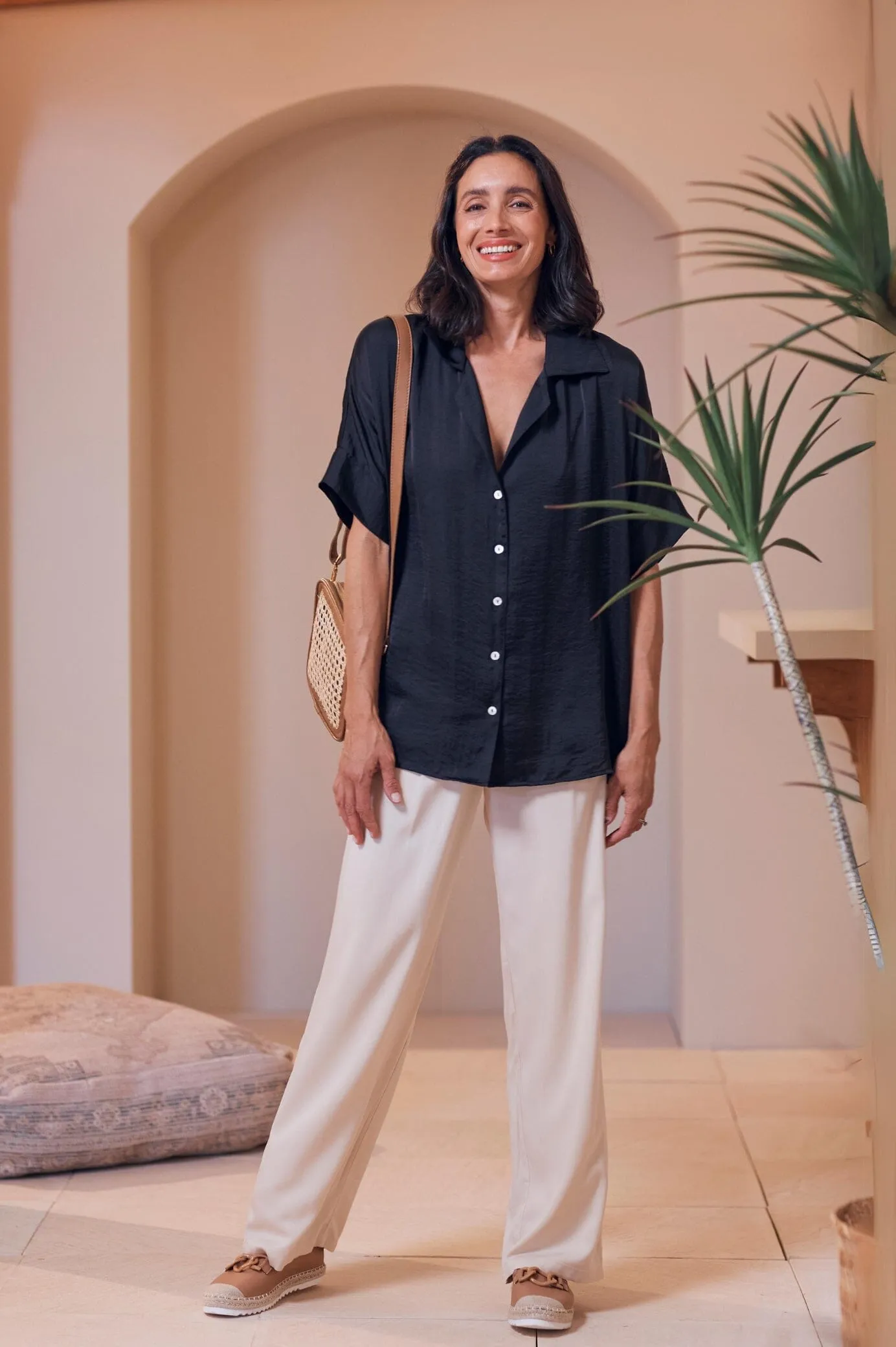 Tory Short Sleeve Collared Shirt Black