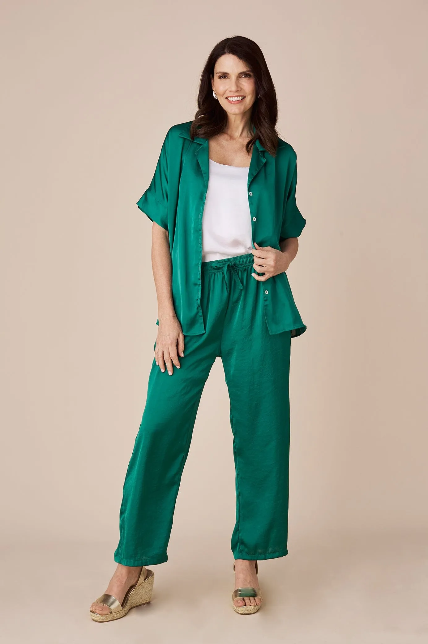 Tory Short Sleeve Collared Shirt Emerald
