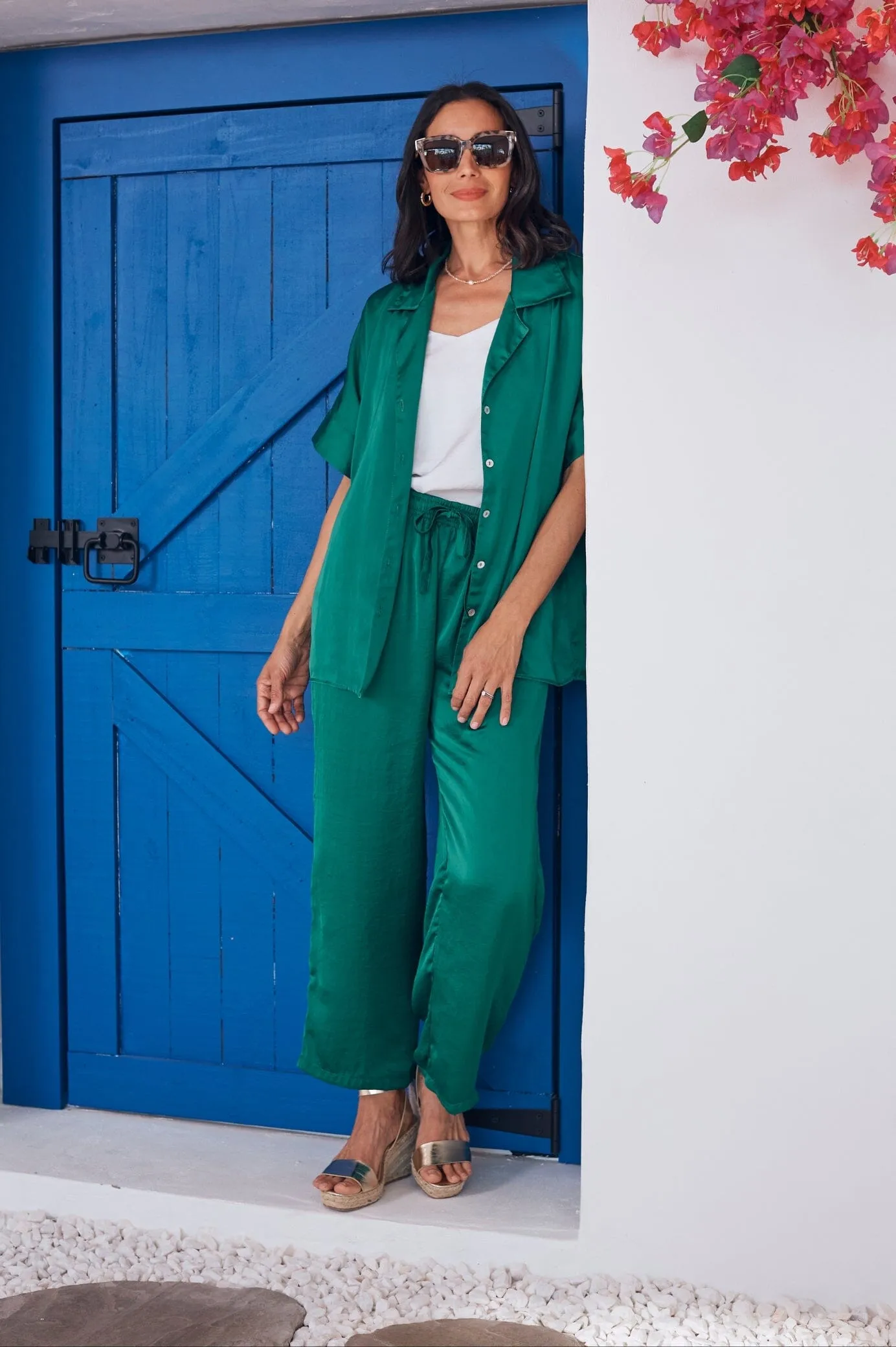 Tory Short Sleeve Collared Shirt Emerald