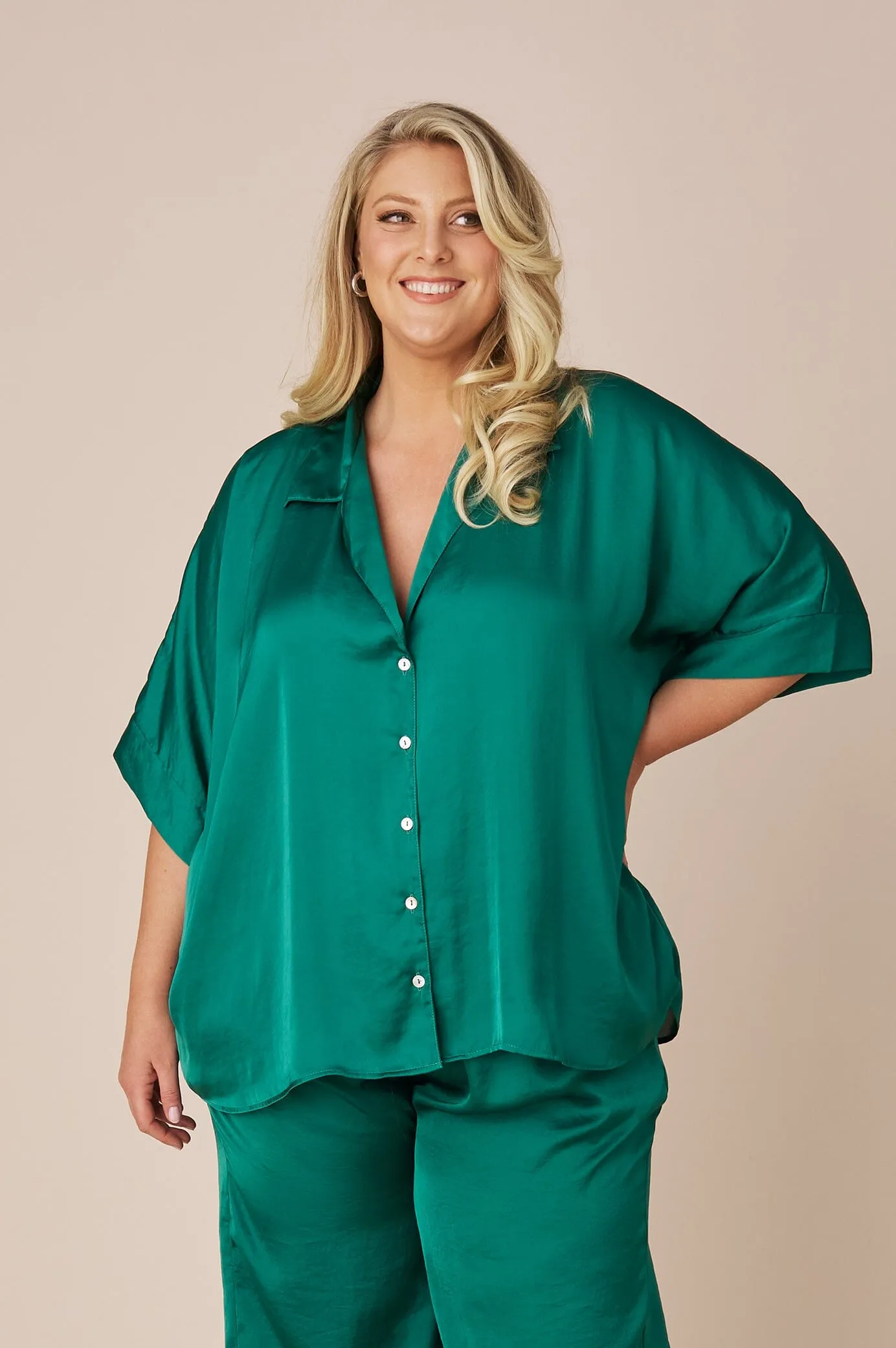 Tory Short Sleeve Collared Shirt Emerald