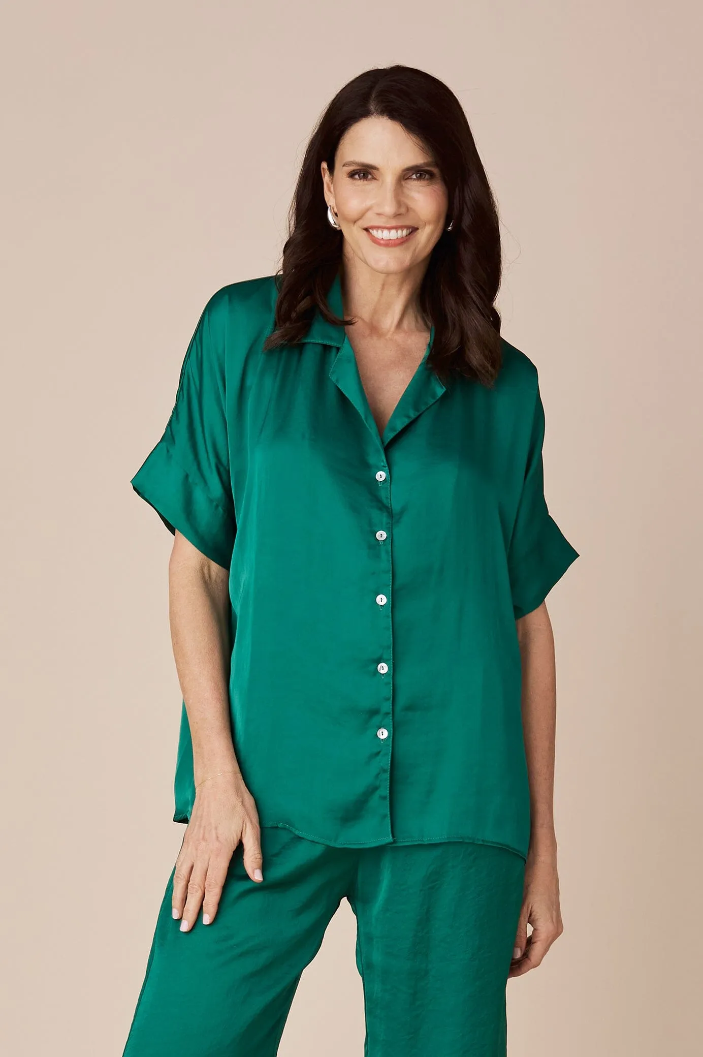 Tory Short Sleeve Collared Shirt Emerald