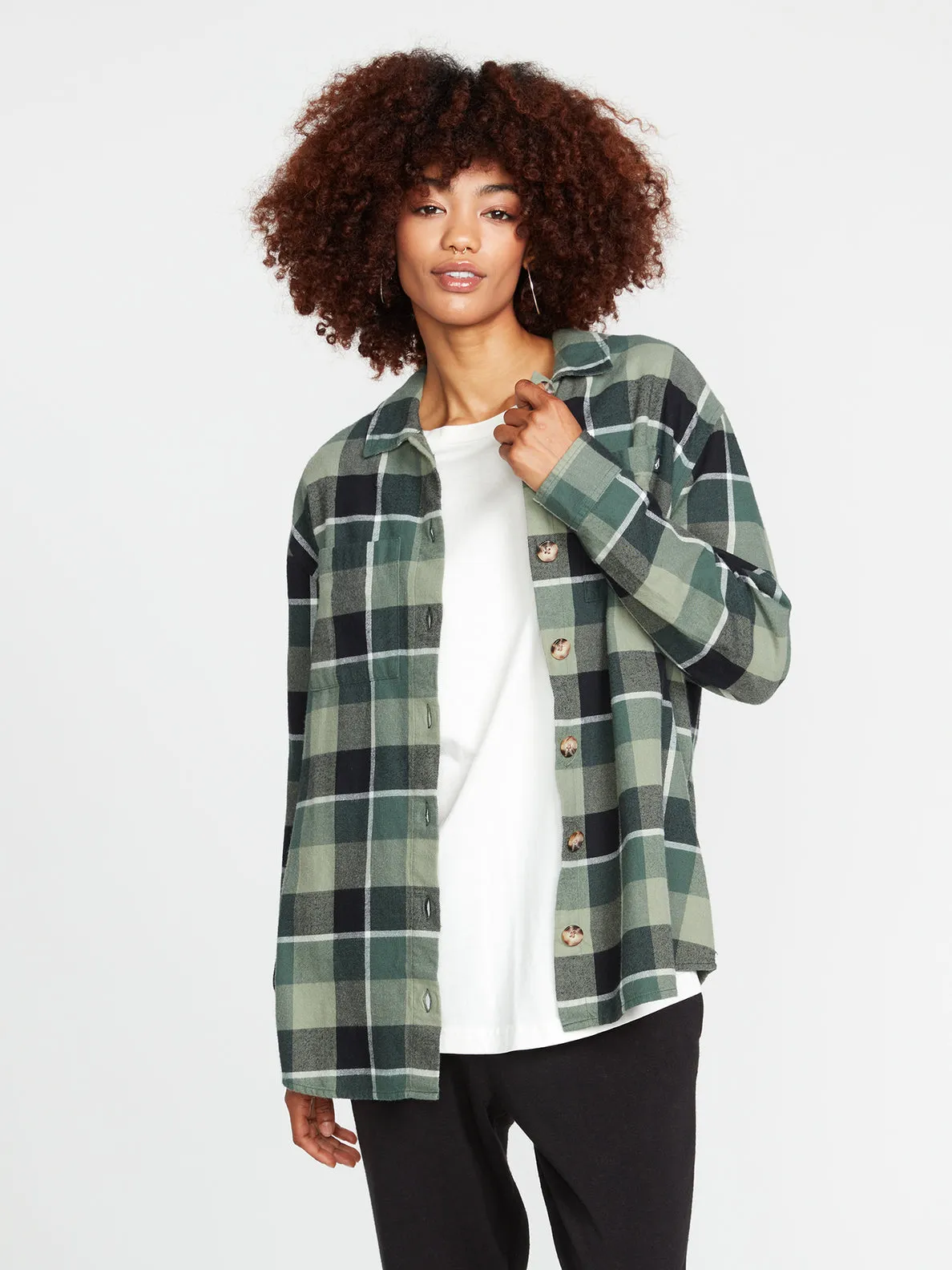 Volcom Oversize Me L/S Shirt-Dark Pine