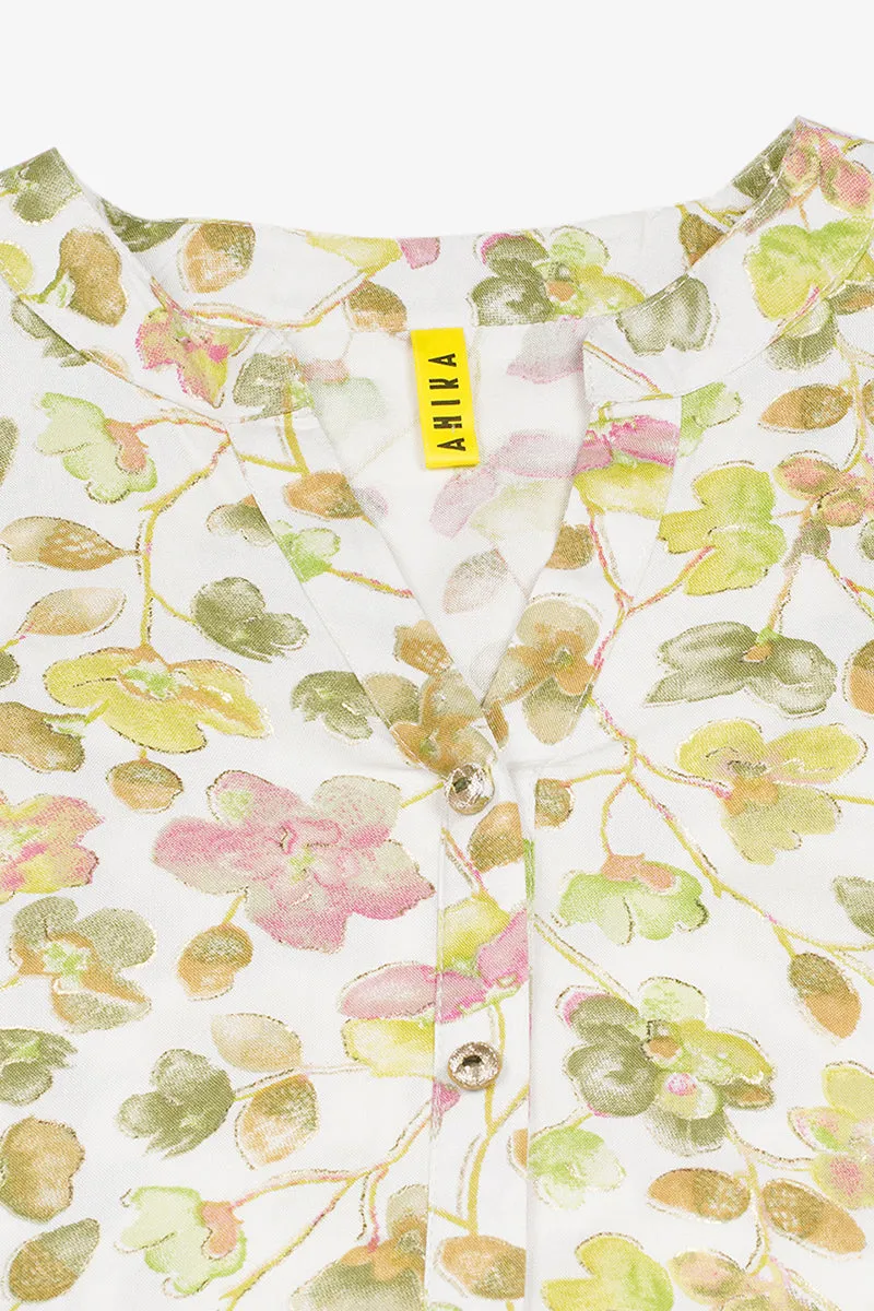 White Viscose Rayon Floral Straight Kurta