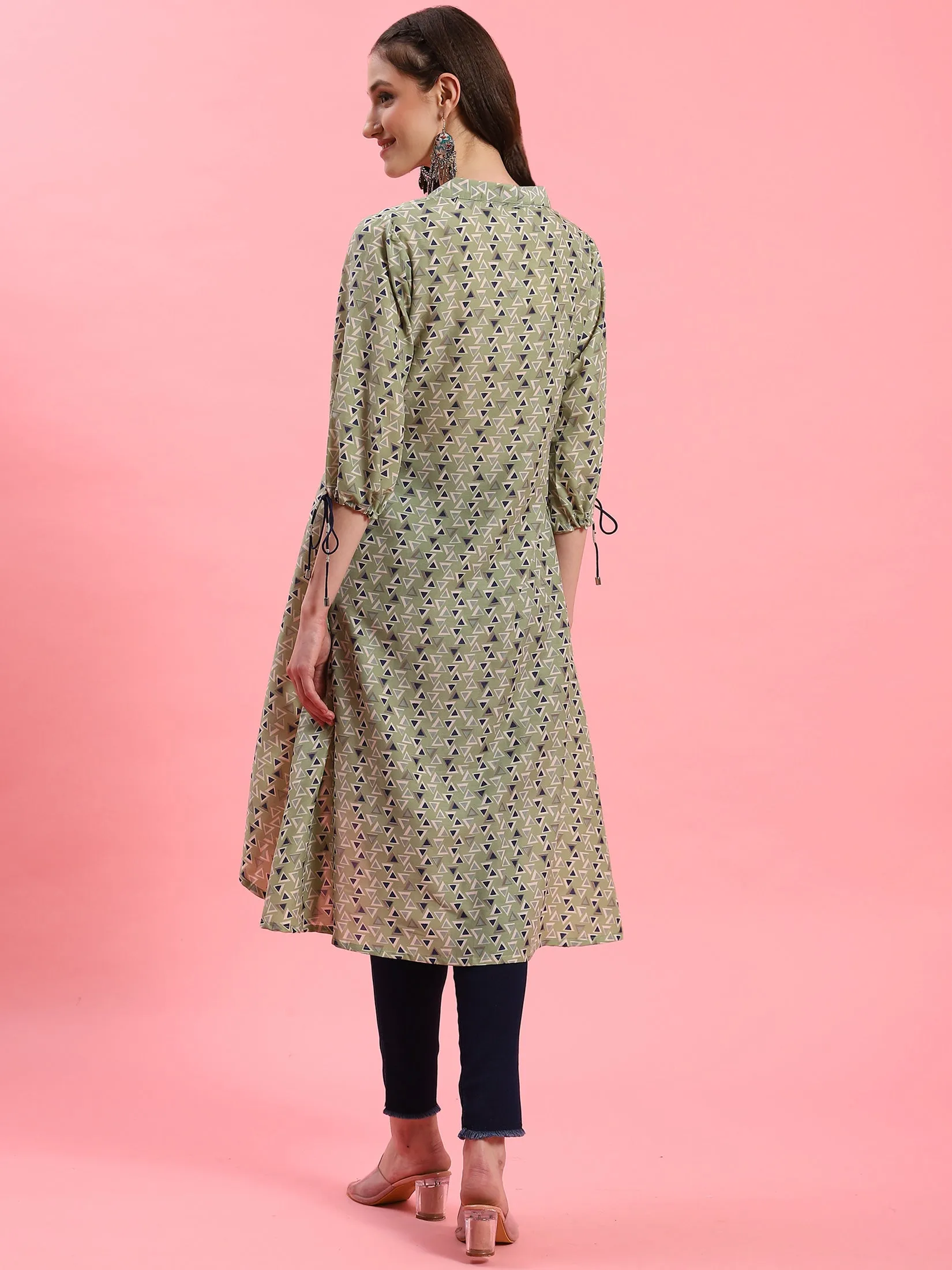 Women Green Geometric Printed Kurta