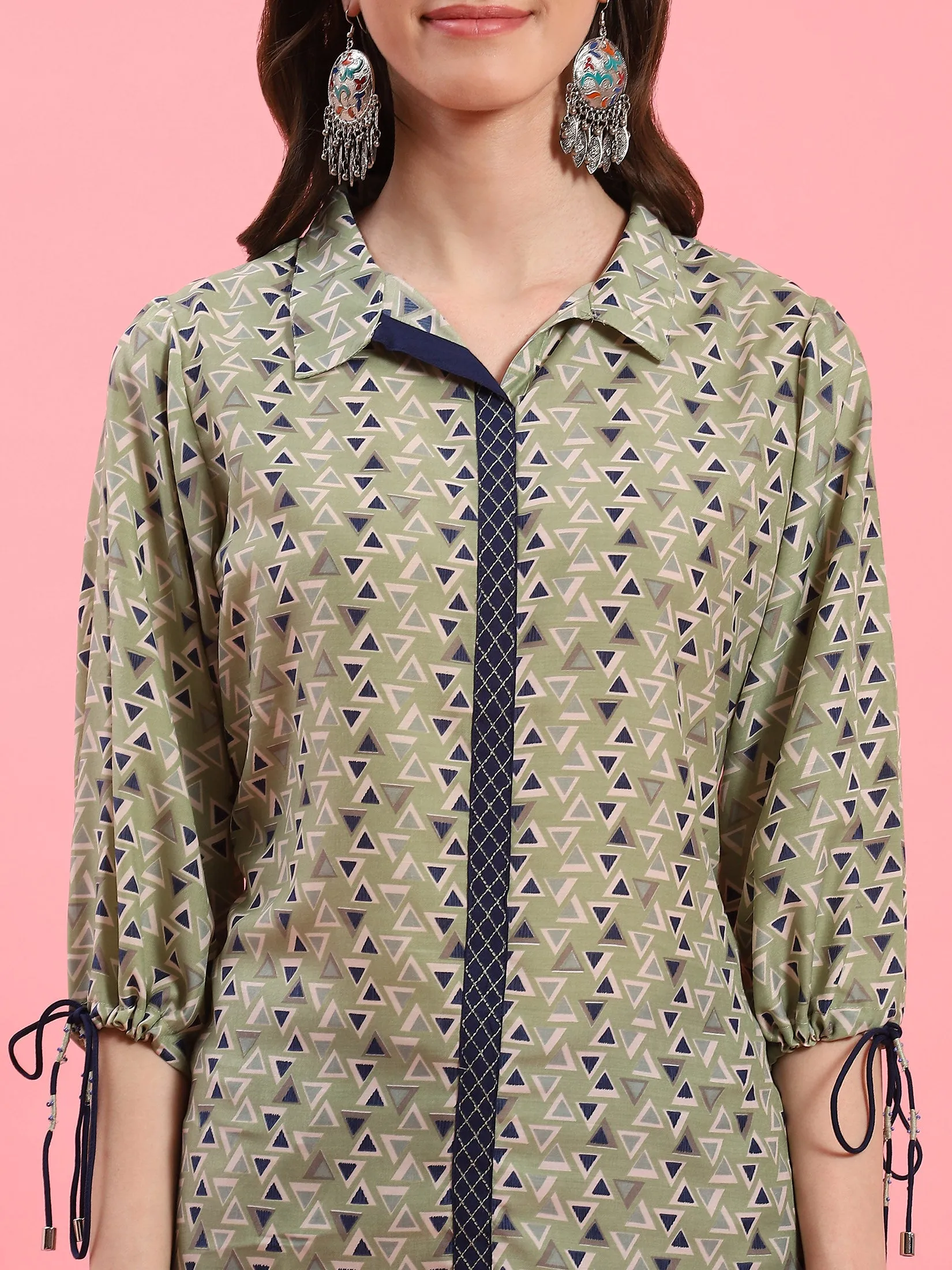 Women Green Geometric Printed Kurta