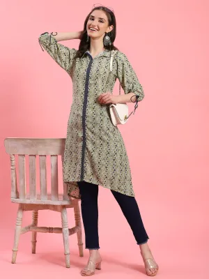 Women Green Geometric Printed Kurta