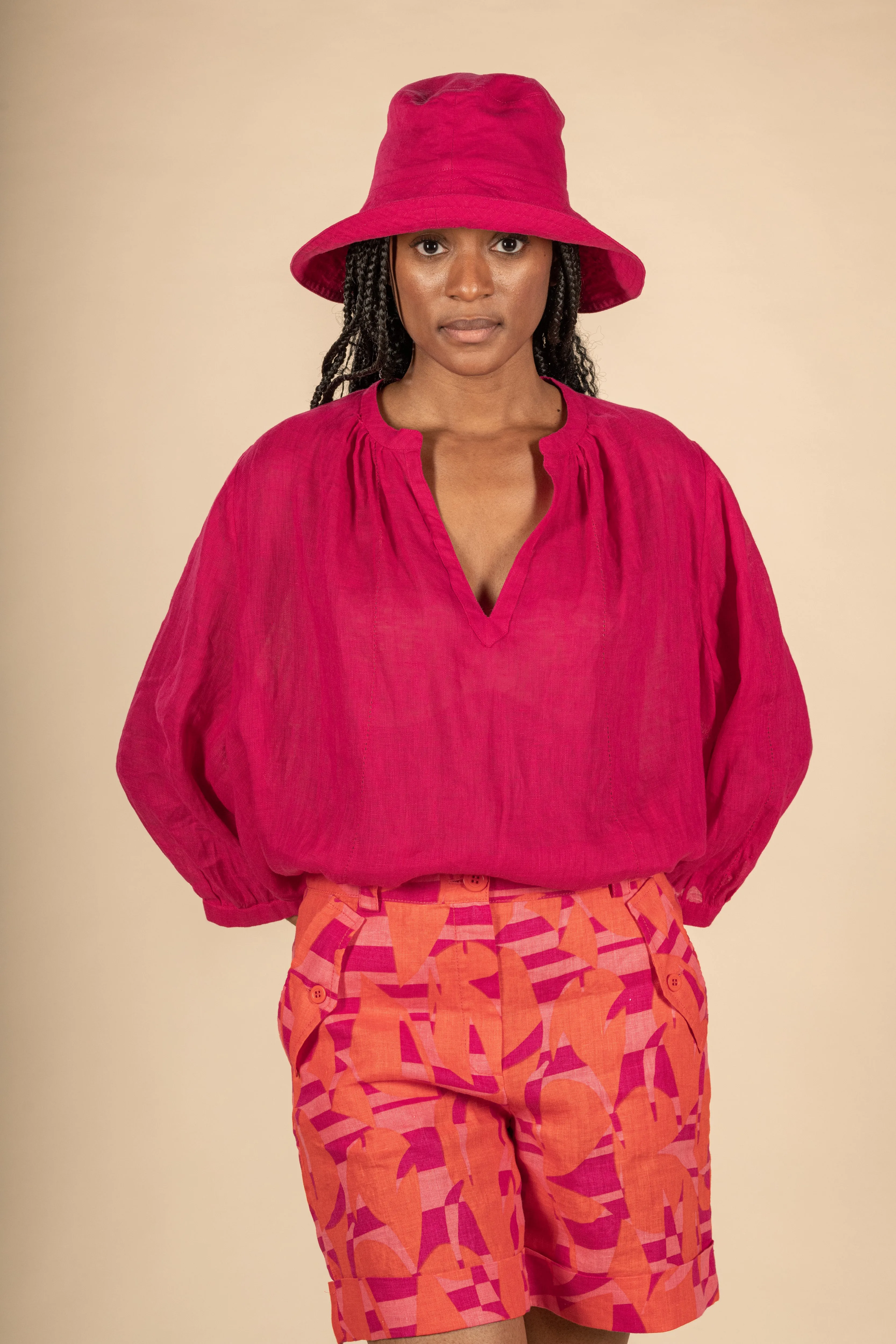 ZE2403C Billie Linen Blouse -Fuchsia