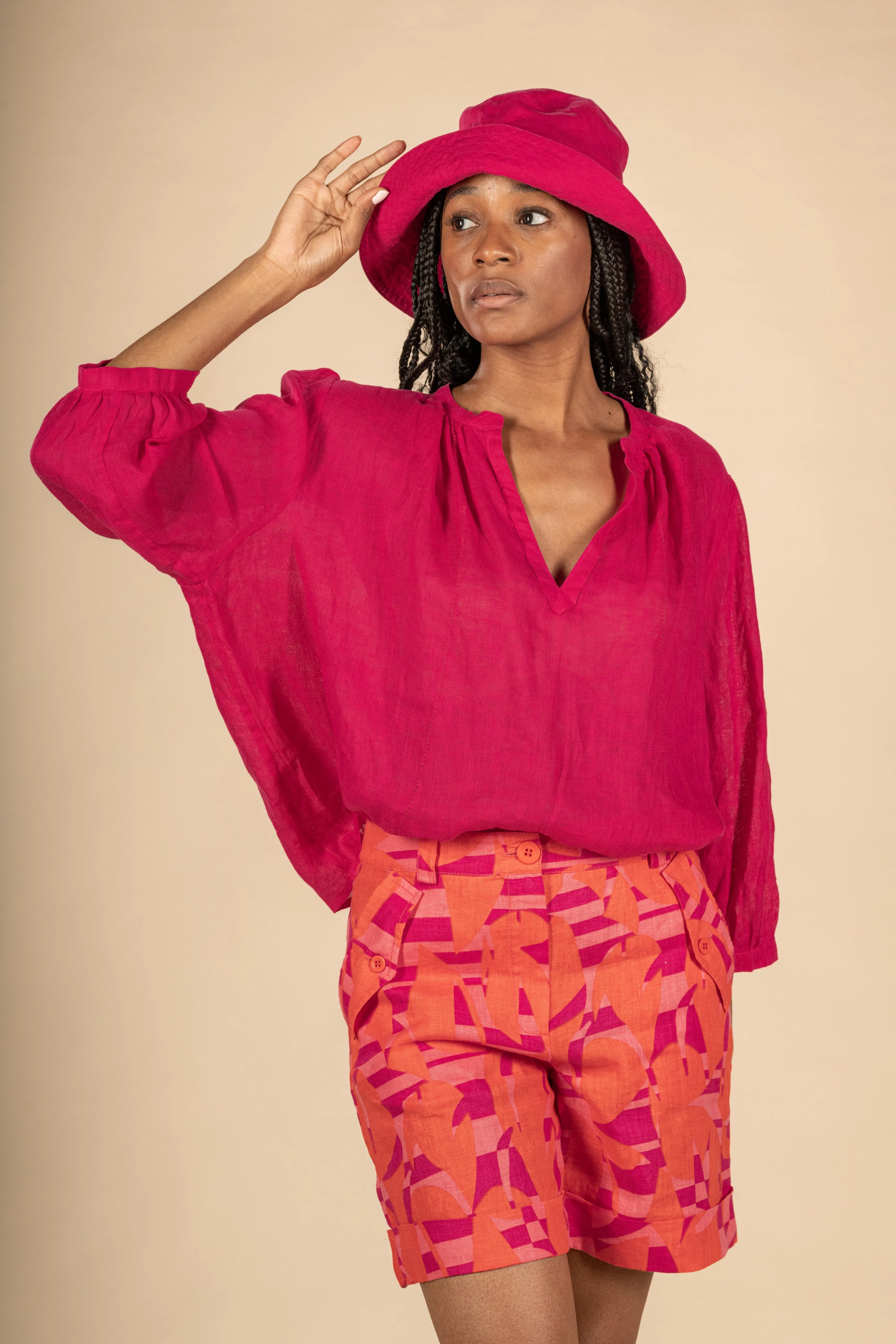ZE2403C Billie Linen Blouse -Fuchsia